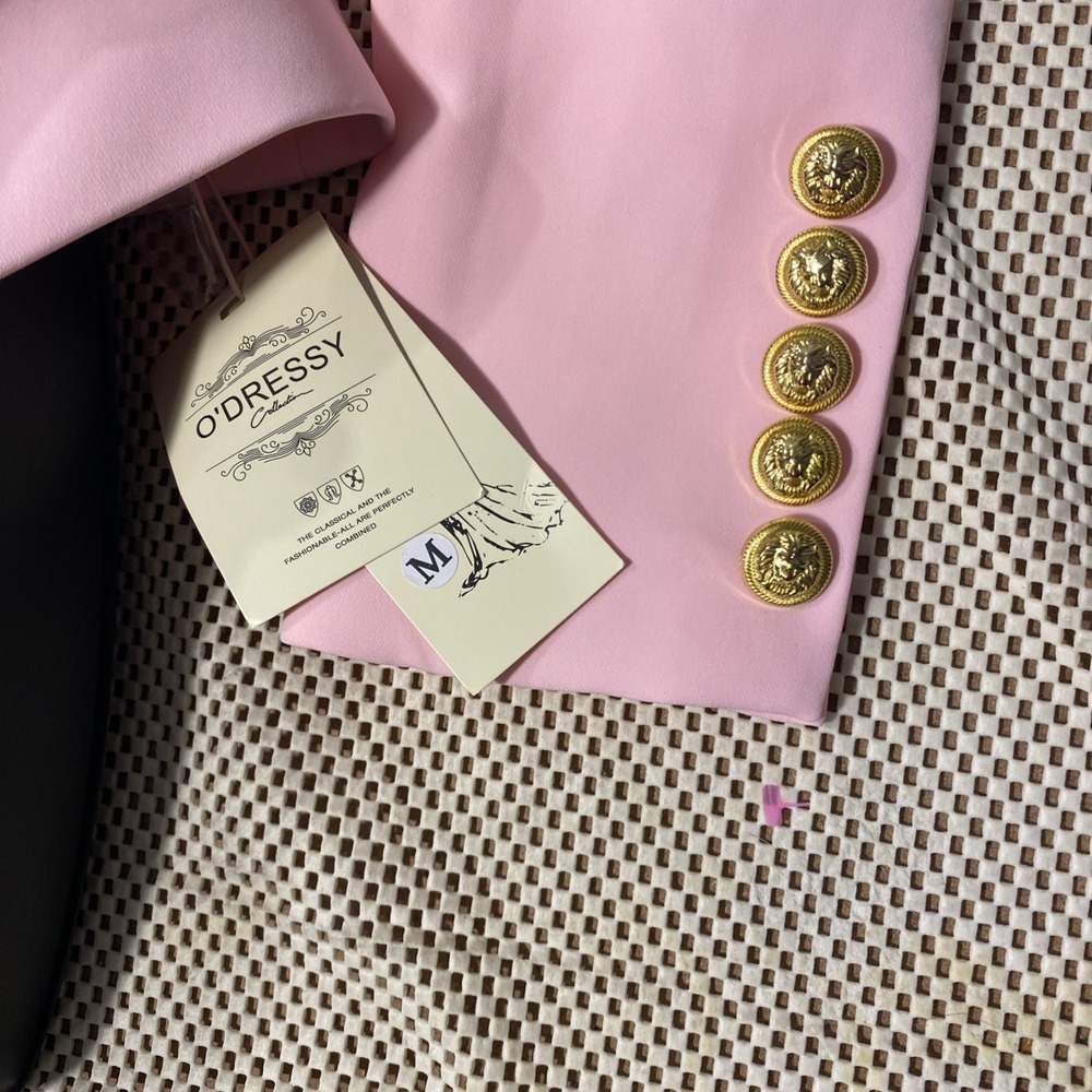 O'dressy pink Blazer Medium Light Big Gold Accent Buttons 75% Cotton - Picture 2 of 4